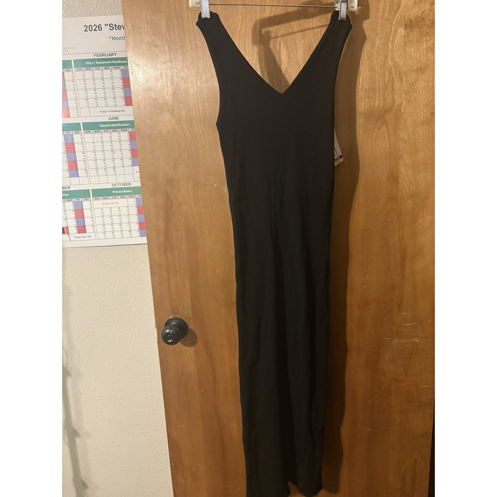 Edited by REMI BADER Black Ribbed Knit V-Neck Tank Midi Dress Women S 7203